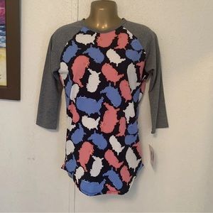 NWT LuLaRoe Womens Randy XXS Shirt Blue/White/Pink USA Maps 3/4 Sleeve